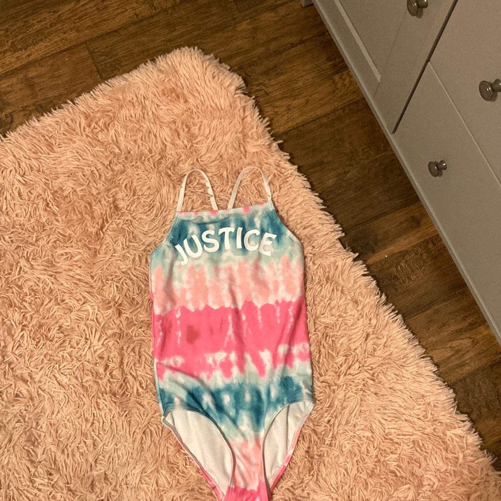 Justice one piece tie die girls bathing suit